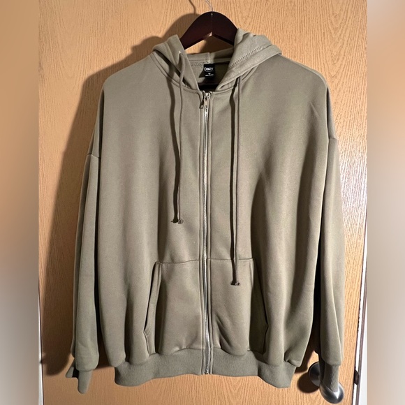 DAZY Drop Shoulder Drawstring Zipper Thermal Hoodie - Picture 1 of 1